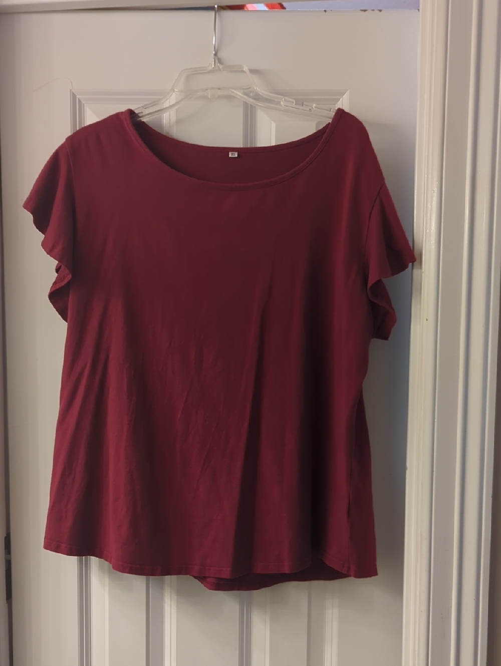 Source Unknown Burgundy Ruffle Sleeve Short Sleeve Tee